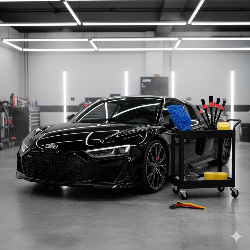 Kit de ferramentas de limpeza para o carro.