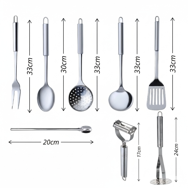 Kit 11 Peças de Utensílios para Cozinha em Aço Inox