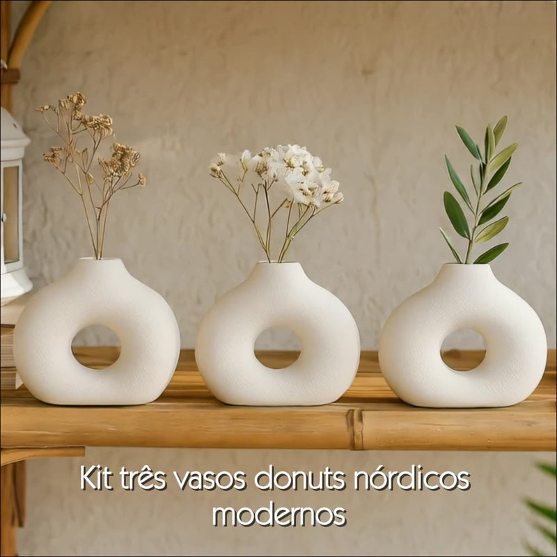 Kit 3  Vasos Nórdico Circular Decorativo de gesso minimalista