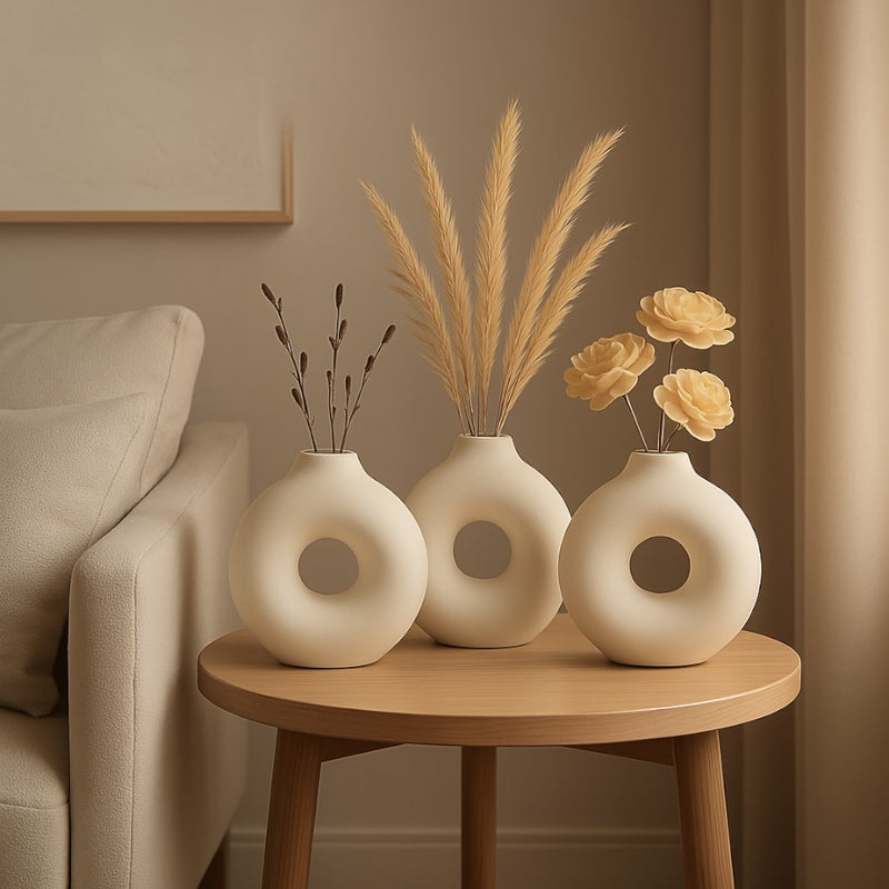 Kit 3  Vasos Nórdico Circular Decorativo de gesso minimalista