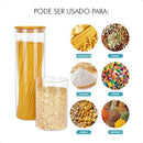 MEGA KIT Com 5 Potes Herméticos Com TAmpa de Bambu