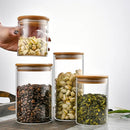 MEGA KIT Com 5 Potes Herméticos Com TAmpa de Bambu