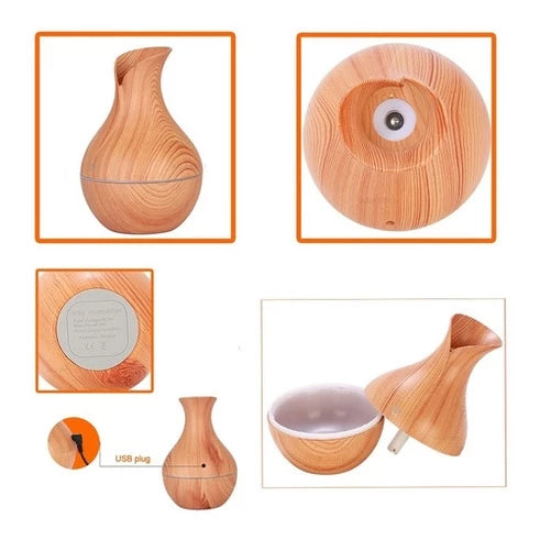 Vaporizador de Ar Ambiente Vaso Madeira USB