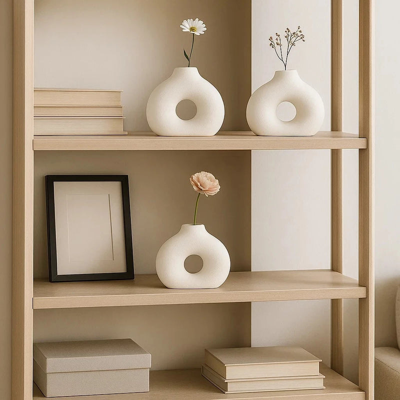 Kit 3  Vasos Nórdico Circular Decorativo de gesso minimalista