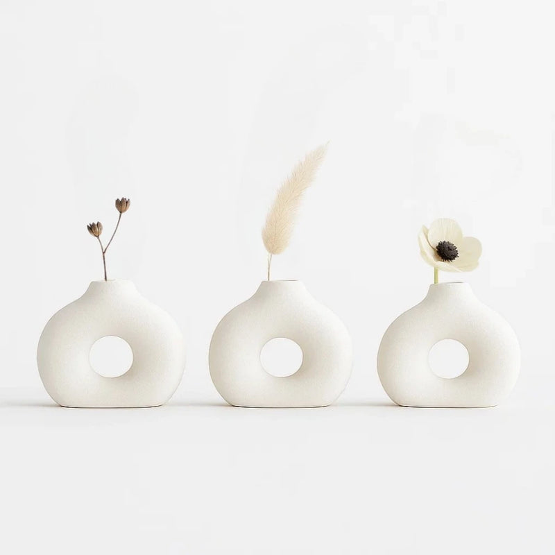 Kit 3  Vasos Nórdico Circular Decorativo de gesso minimalista