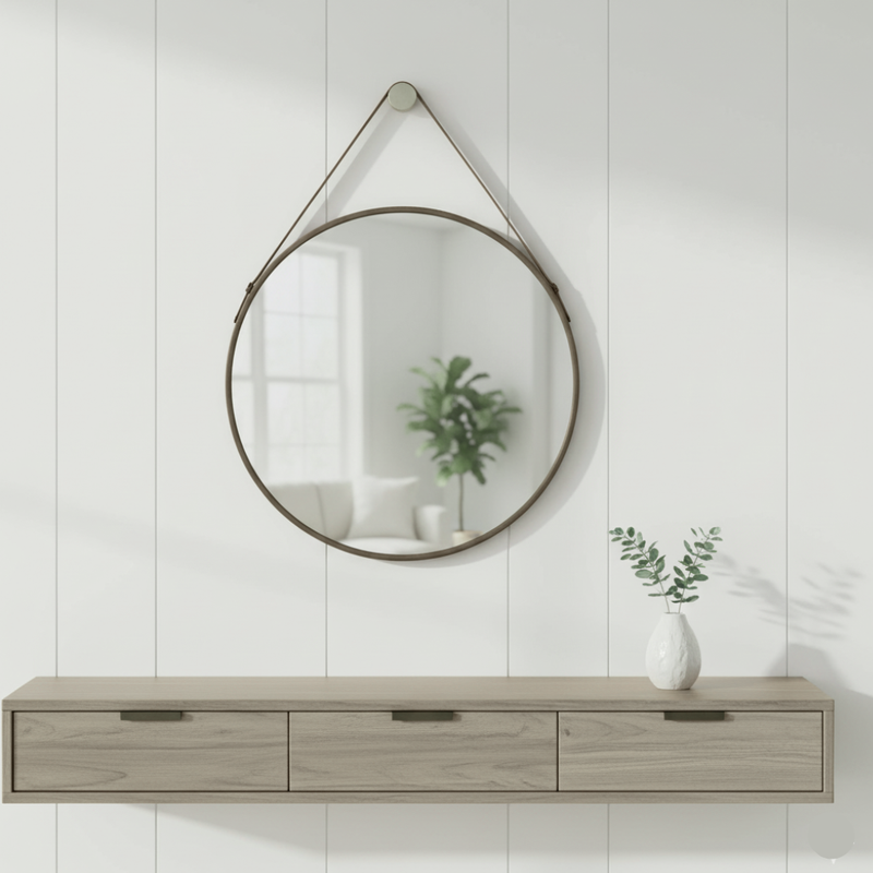 Espelho Redondo Adnet com Alça em Couro